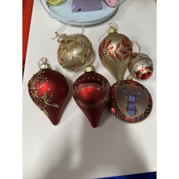 Vtg Mercury Glass Ornaments Set Of 6 Christmas Balls Red And Gold‎ - Picture 1 of 8